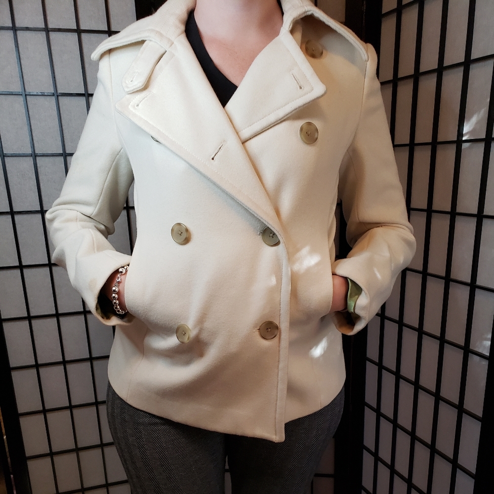 J. Crew cream colored wool pea coat size small - Picture 3 of 16
